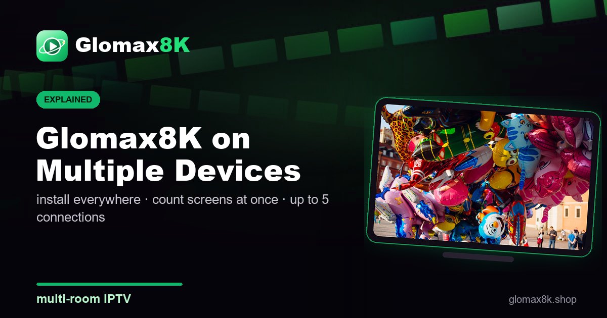 Glomax8K on multiple devices card showing several TVs and phones